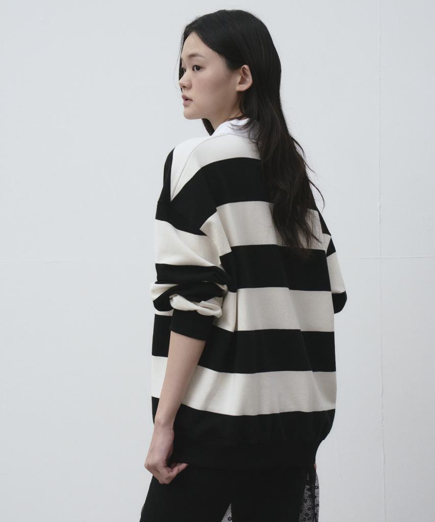 THE GREEN LAB Striped Rugby Collar Sweatshirt [Black]