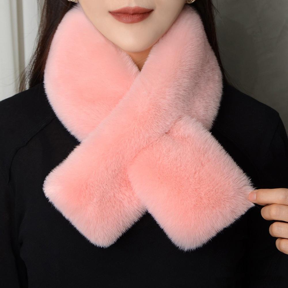 Winter Warm Plush Cross Scarf Thickened Soft Neckerchief Wrap Solid Color Faux Rabbit Fur Scarf Autumn Winter