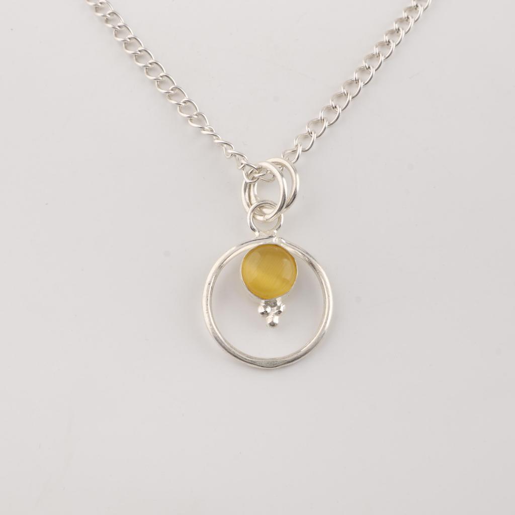 Yellow Cat's Eye Gemstone 925 Sterling Silver Jewelry Partywear Pendant 1.2" For Her PP-68-38