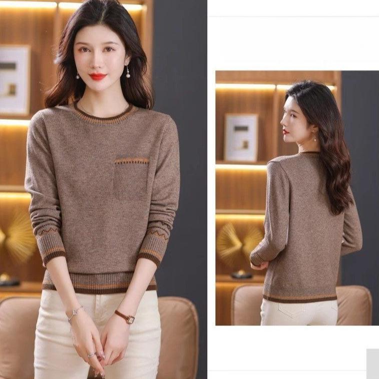 Color-blocked Round-neck Knitted Sweater for Women In Winter Casual Long-sleeved Sweater and Fashionable Loose Pullover