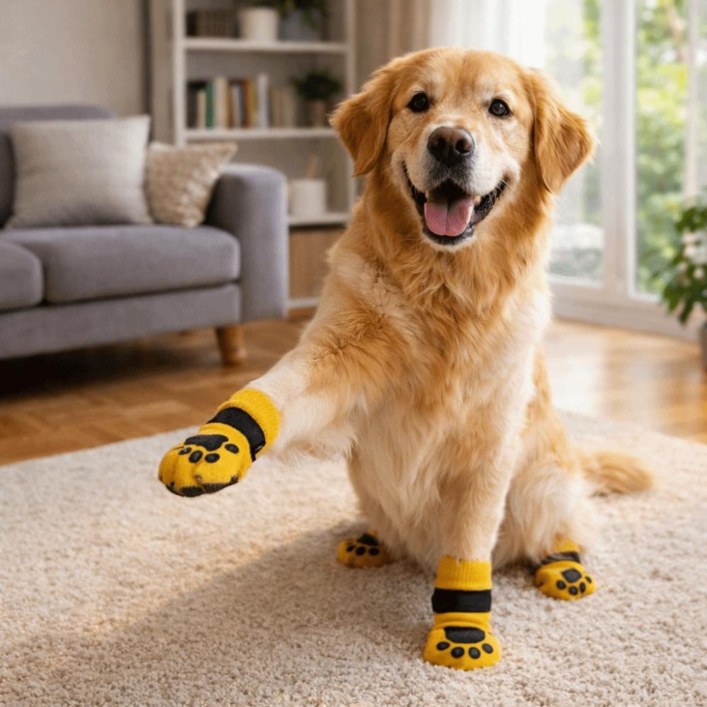 4PCS Soft Pet Foot Cover Elastic Dog Paw Protectors Cute Dog Anti-slip Socks  for All-Season