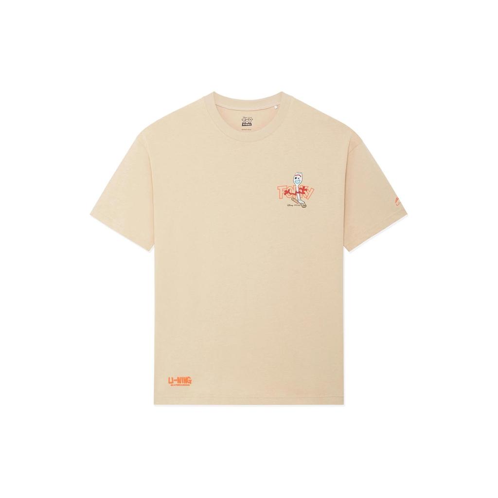 Li-Ning X Disney Toy Story Cartoon Charakter Druck Rundhals Kurzarm T-Shirt Unisex Oberteile Milch-Braun AHSS617-1