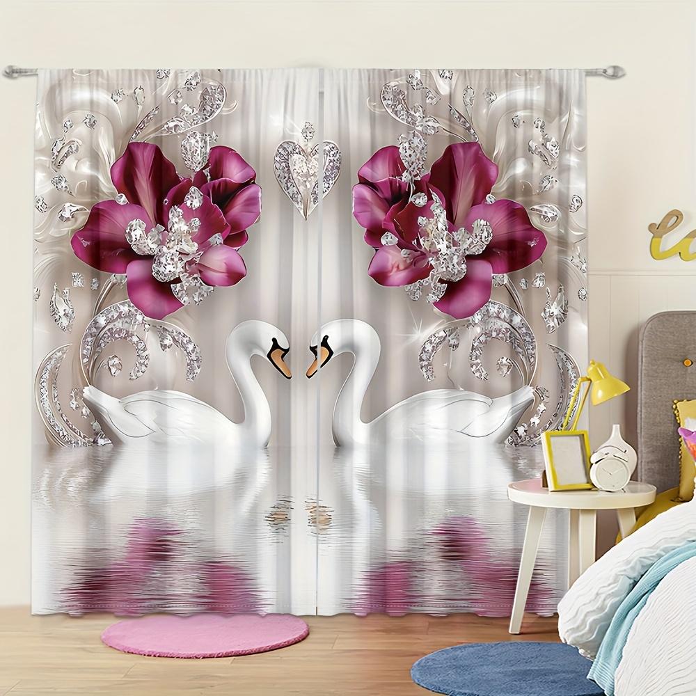 Set Of 2 Elegant Swan Floral Print Curtains Ideal Living Room Kitchen Bedroom Study Hotel Dining Home Decor Curtain For Made Polyester