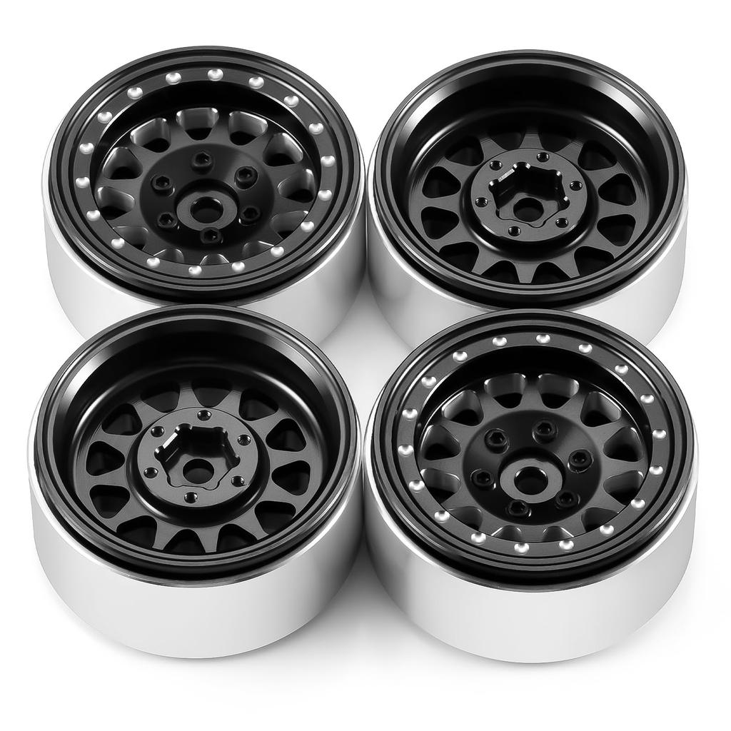 RCMAZO 1,3" Aluminiowa Felga Beadlock z Ujemnym Offsetem 1,3" Piasta Koła do Samochodu RC Crawler SCX24 TRX4M 124 118 Ulepszenie (czarny)