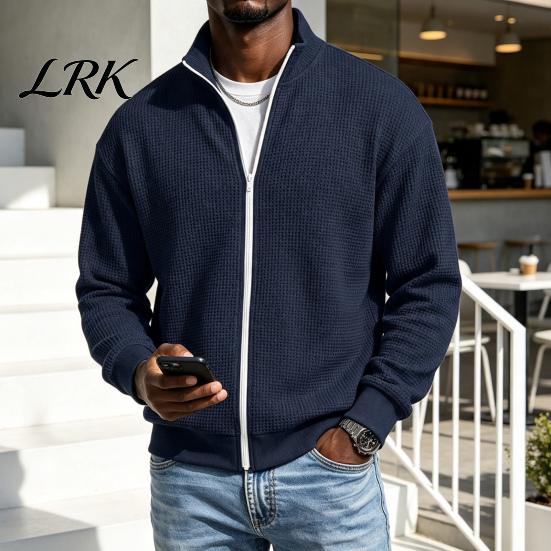 Klassischer Amerikanischer Stil Herren Außenbekleidung Waffelstrick Reißverschluss Jacke, Langarm Umlegekragen Moderne Truckerjacke Lässiger Cardigan Sweatshirt,