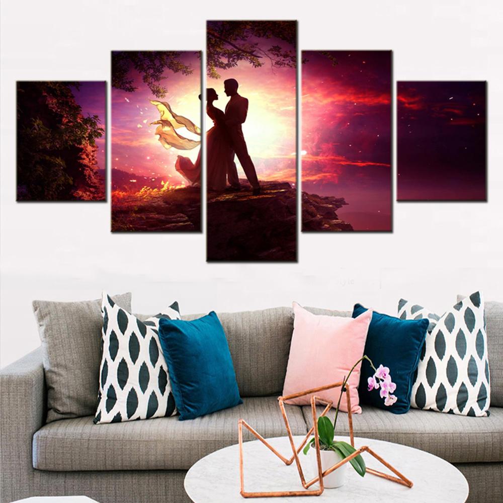 5 Pieces Wall Art Canvas Love Dancing Couple Artist Poster Painting For Living Room Picture Print Bedroom Mural Home Decoration