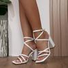 Women's Heels Square Open Toe Strappy Ankle Strap Block High Heeled Sandals Dressy Wedding Shoes Chunky Block Heeled Sandals Dress Shoes for Women