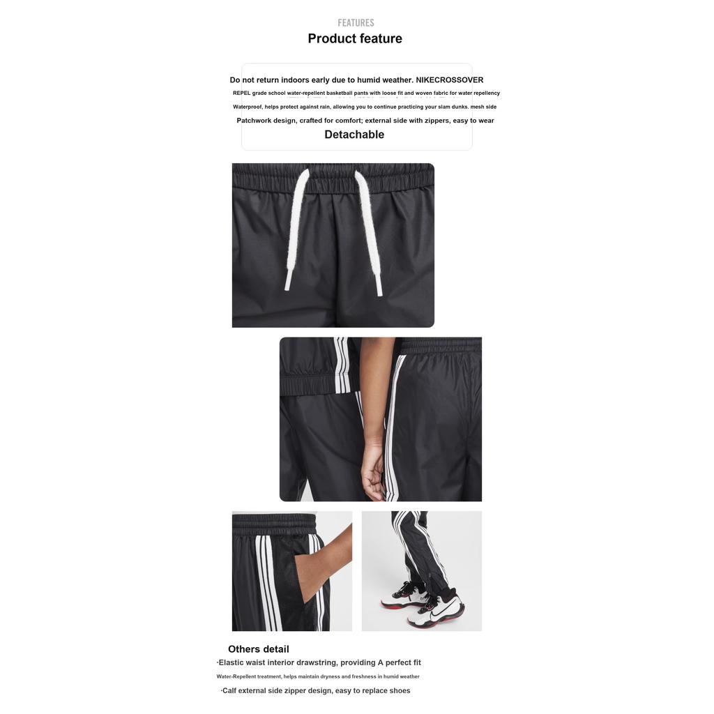 Nike Crossover Repel Loose Waterproof Breathable Basketball Casual Pants Youth Kids pants Black FZ5237-010