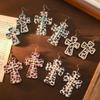 Bohemian Cross Leopard Print Earrings Retro Ethnic Turquoise Diamond Earrings Exaggerated Earrings