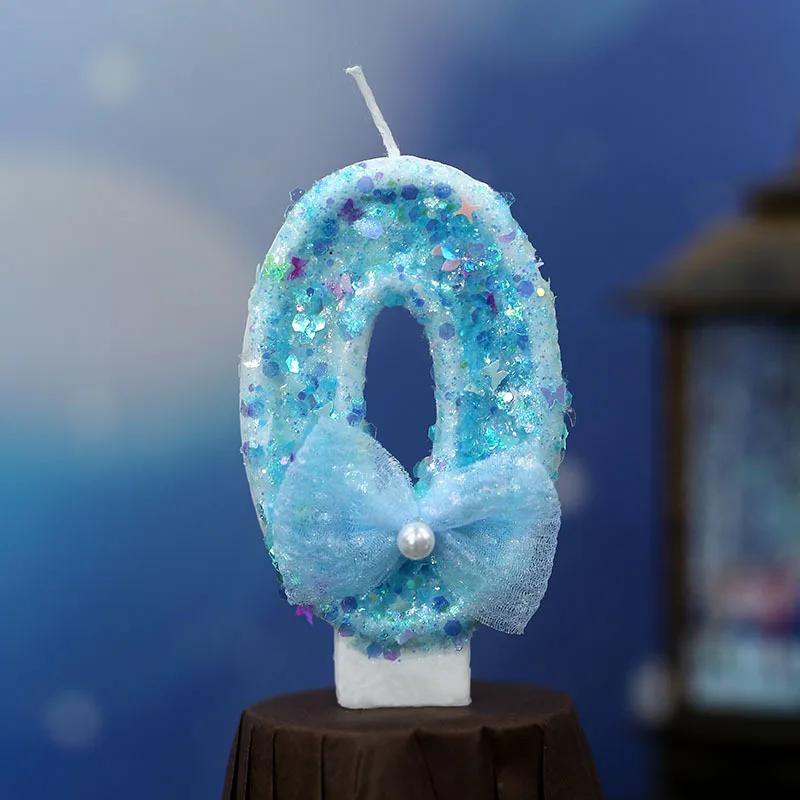 

Y 3D Blue Bow Sparkling Number Candles - Birthday Cake Topper with Glitter Accents, Kawaii Party Decor for Birthdays/Weddings