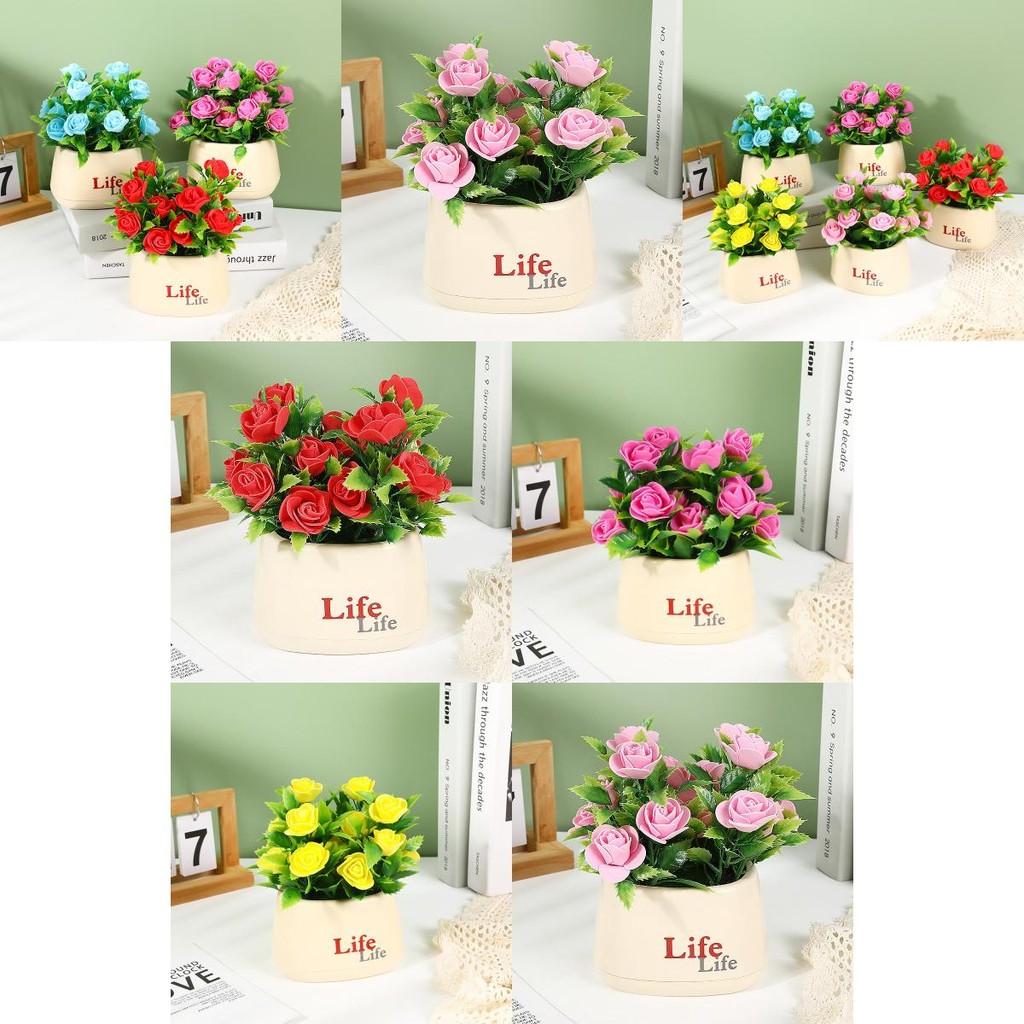 Faux Rose Flower Pot With Durable Foam Material For Home Interior And Gift Use