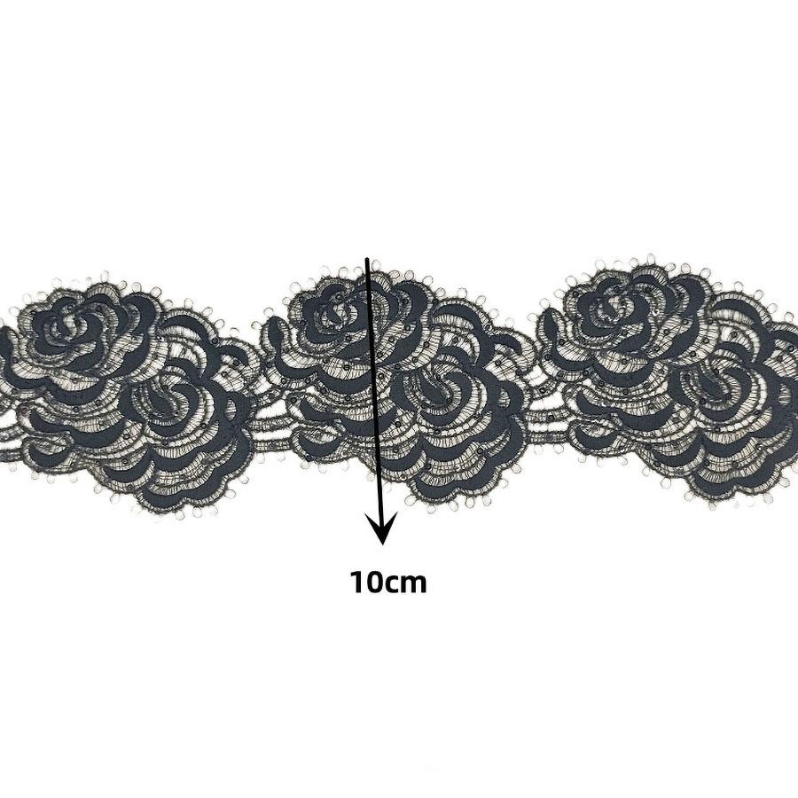 1Yard White Black Flower Lace Trim Fabric Handmade DIY Clothes Accessories 10CM Wide