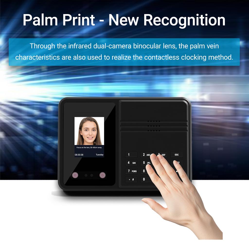 Time Clock Attendance Face Recognition with Password Palm Print Facial for Employees Access Control Machine Support