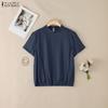 ZANZEA Women Casual Round Neck Solid Color Short Sleeve Blouse