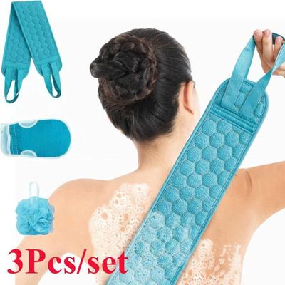 3-teiliges Peeling-Badetuch-Set, Peeling-Handschuhe, Badeblume, Rückenwäscher, Bad, Dusche, Luffa-Schwamm, Entferner abgestorbener Haut, Badezimmer-Zubehör