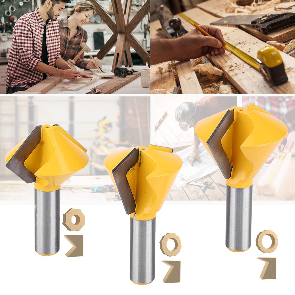 Router Bit, 3pcsset 1/2 Shank Bird's Mouth Glue Joint Router Bit Woodworking Milling Cutter for Solid Wood, Hardwood, Chipboard, Routerbit