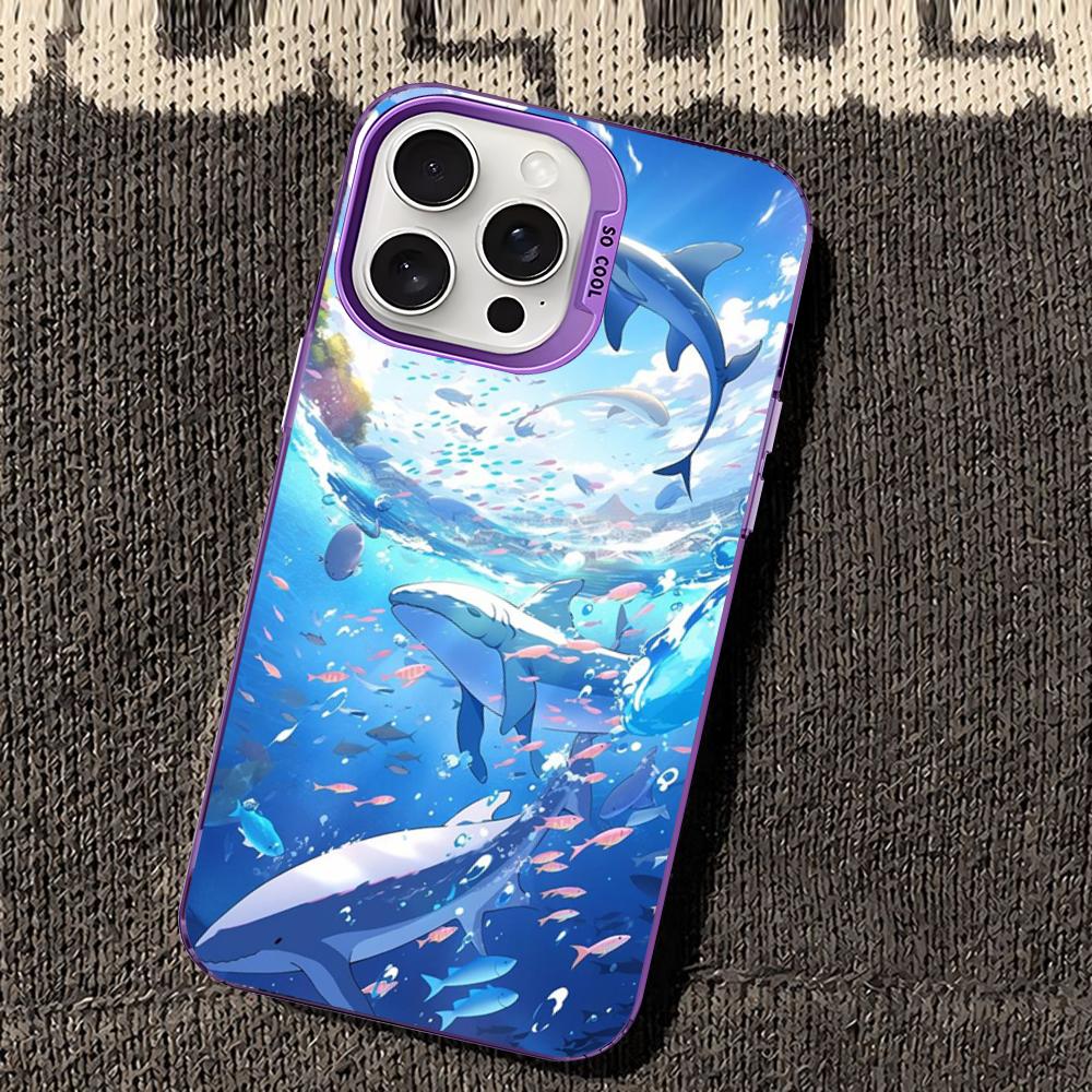 Ocean Animal Cute Dolphin Phone Case For iPhone 16 15 14 13 12 11 Pro Max X XR XSMAX 8 7 Plus Matte Shockproof Back Cover