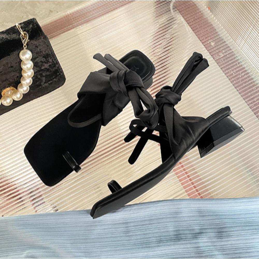 Fashion High Heeled Sandals for Women 2025 Summer New with Toe Straps Square Toe Medium Thick Heel Roman Shoes Niche Sandals for Women