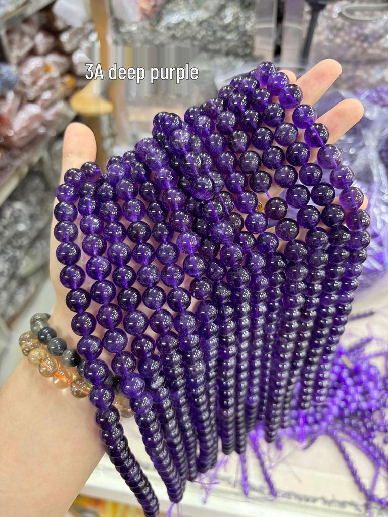 Urugwajskie lawendowe ametystowe okrągłe koraliki - naturalne kamienne akcesoria do biżuterii DIY