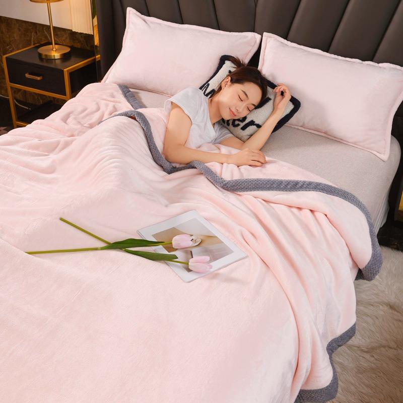 Double Layer Plush Four Season Universal Blanket Large Size Double Thin Quilt Single Sofa Blanket Outward Travel Blankets Solid Color Bed Sheet 1pcs