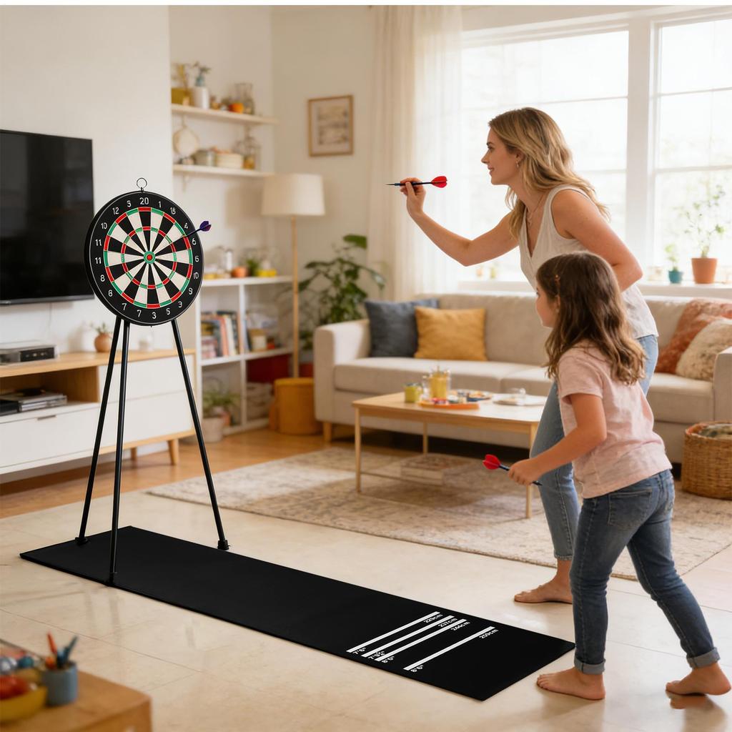 Rutschfeste Dartmatte Stoßdämpfende Schutzunterlage 300x34cm Dartteppich Läufer mit 4 Wurfentfernungen für Spielzimmer, Wohnzimmer
