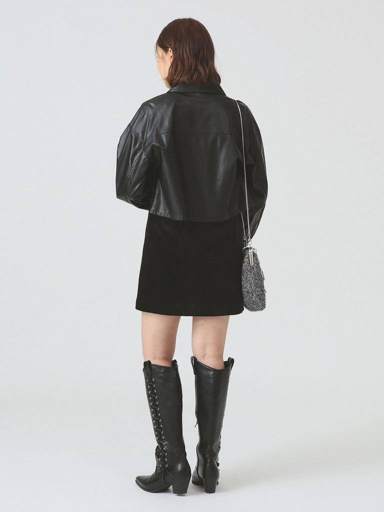 Ray Beams Damen Kunstleder Cropped Hemd, Schwarz, Einheitsgröße, L/S Hemd/Bluse