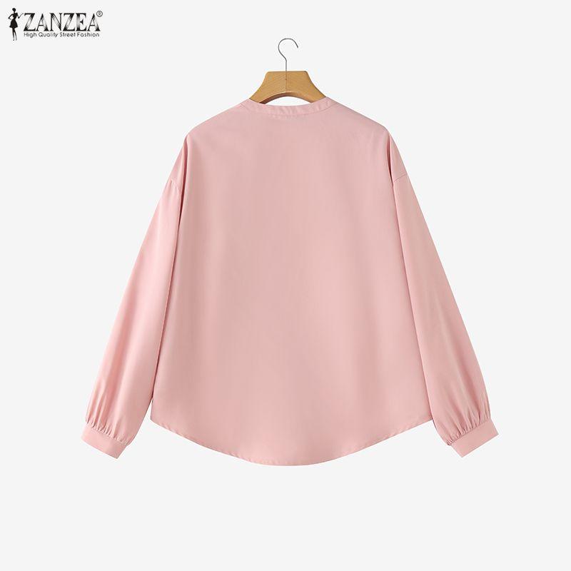ZANZEA Women Casual Round Neck Solid Color 3/4 Sleeve Loose Blouse