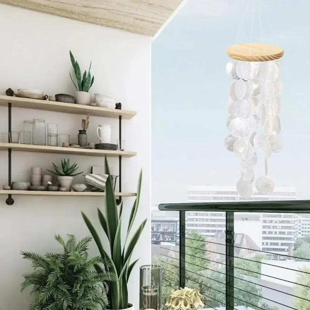 1 pz. Campanellino a Vento Fatto a Mano in Conchiglia Capiz 28 pollici Per Giardino Balcone Cortile Decorazione Esterna Decorazione a Tema Marino Spiaggia