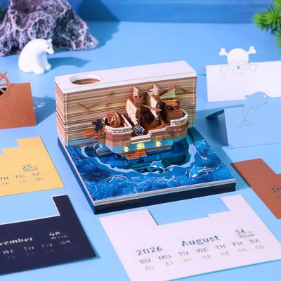 2026 Pirate Ship 3D Stereoscopic Calendar Tear-Away 3D Paper Calendar 3D Paper Carving Art Notebook Calendar Ornament