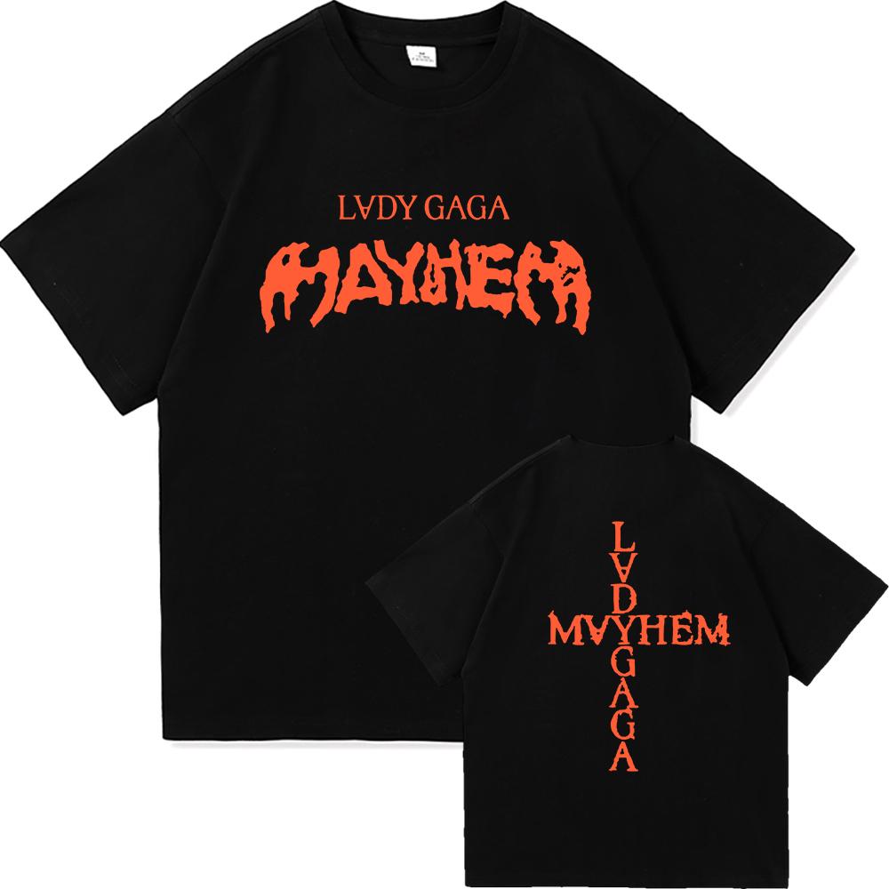 Lady Gaga Mayhem Tshirt 2025 New Album Fashion Men Summer Retro Harajuku High Quality Clothes Cotton Fan Tshirt