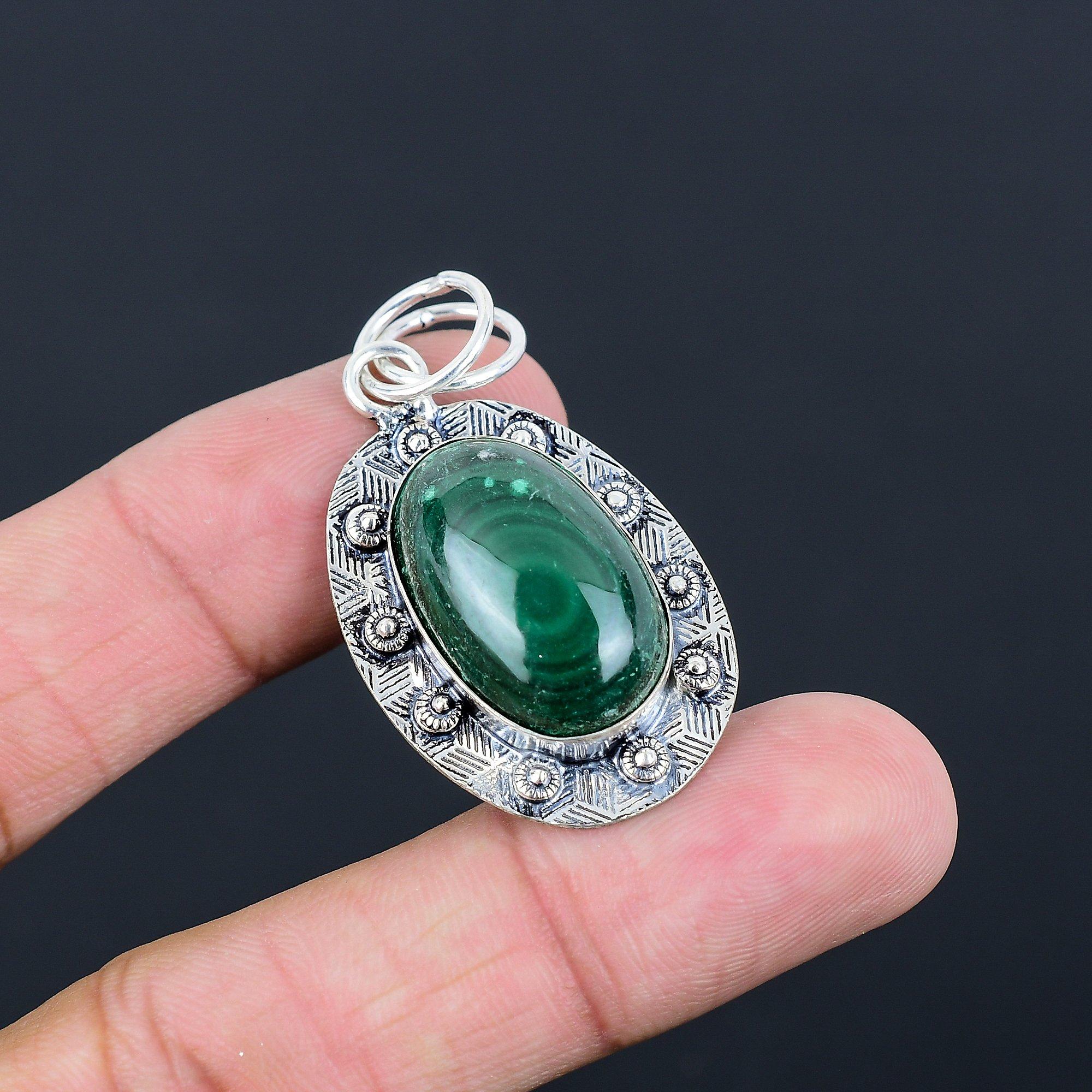 Mothers day Sale Sterling Silver Malachite Gemstone Ethnic Engagement Pendant