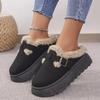 2024 Women's Thick-soled Plush Buckle Winter Cotton Slippers - Large Size, Cross-border Fashion