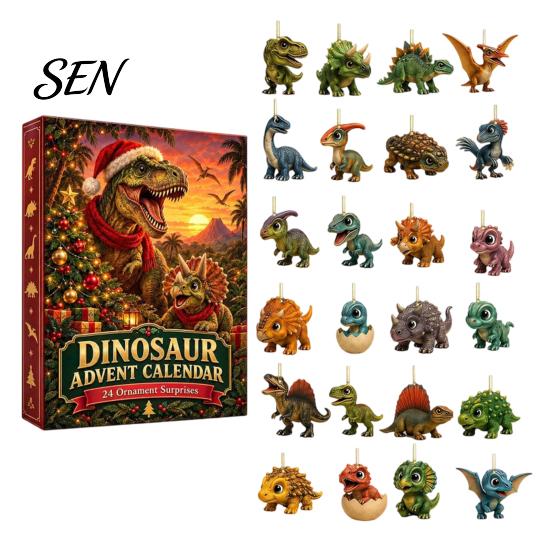 Acrylic Dinosaur Ornaments Christmas Countdown Calendar, 24Pcs Ornament Set with Cute Gift for Lovers Dino Designs, Holiday Tree Hanging Decor