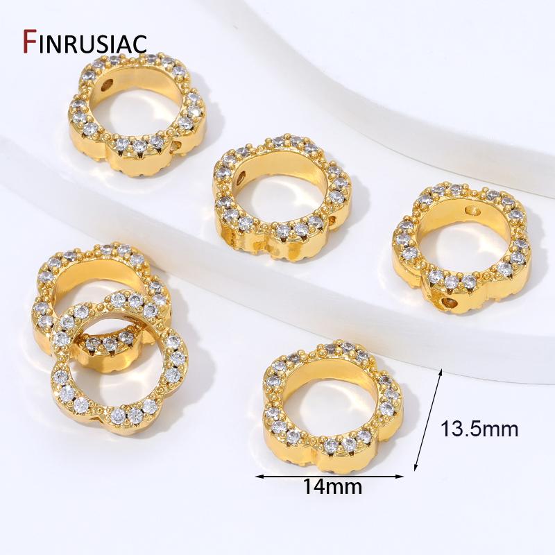

18K Gold Plated Brass Flower Bead Frames,Zircon Frame Beads Connector For DIY Bracelet Necklace Making Accessories 1 piece
