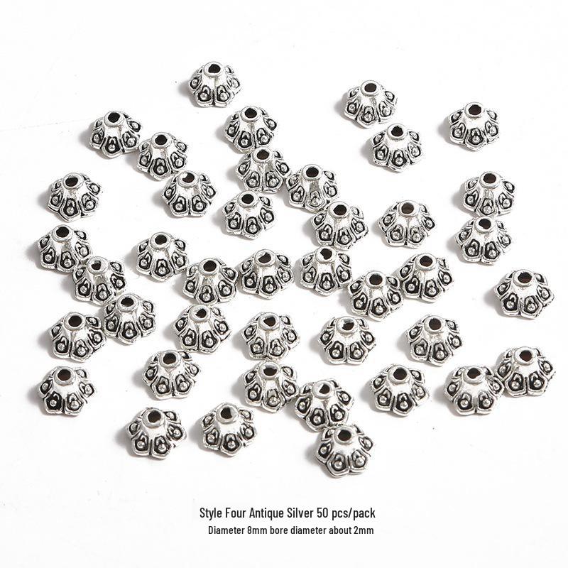Handmade Antique Silver Flower Spacer Beads for DIY Bracelets & Hair Accessories