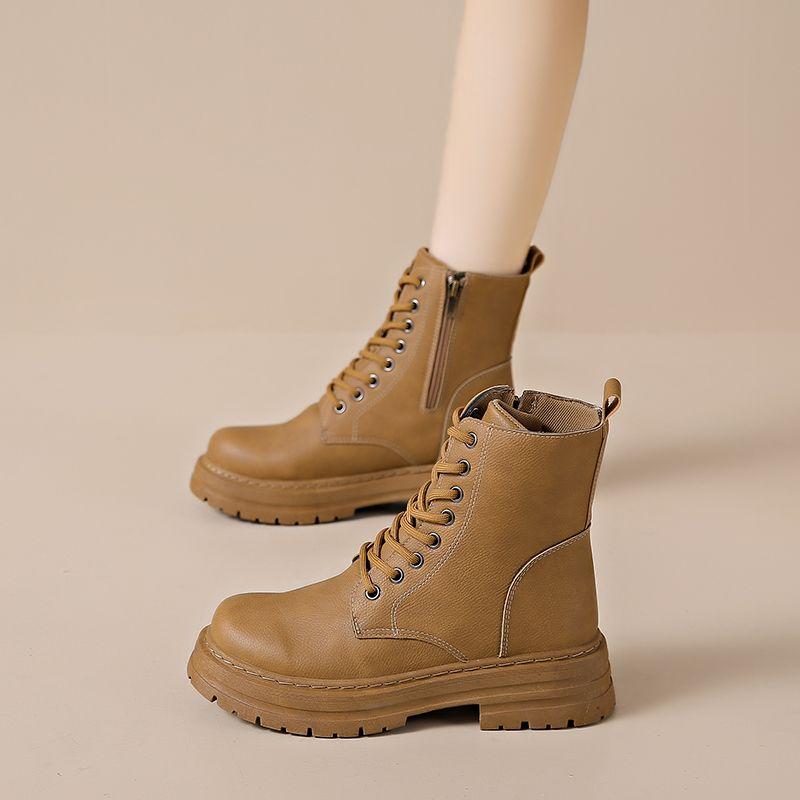 Lace-up Round Toe Ankle Boots for Women Spring Autumn Platform Woman Short Shoes Comfortable and Elegant Chic New In Y2k Booties