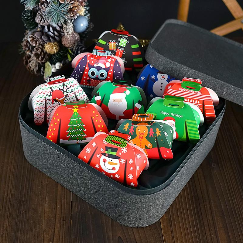 12Pcs 2024 Merry Christmas Cartoon Sweater Christmas Candy Box Kids Chocolate Gift Packaging Box Decor  Year Party Supplies