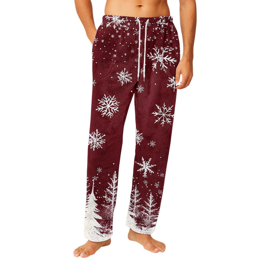 Men's Drawstring Pocket Flannel Pants Homewear Sleep Pants