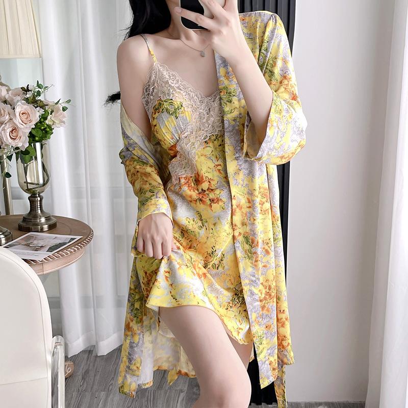 New women's summer ice silk pajamas sexy chest pads spring and autumn suspenders Internet celebrity shorts two-piece loungewear set
