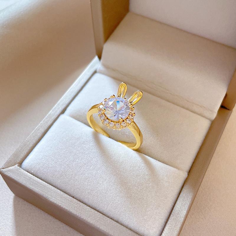 Zircon Bunny Rings for Women 2023 New Adjustable Ring Fashion Party Jewelry