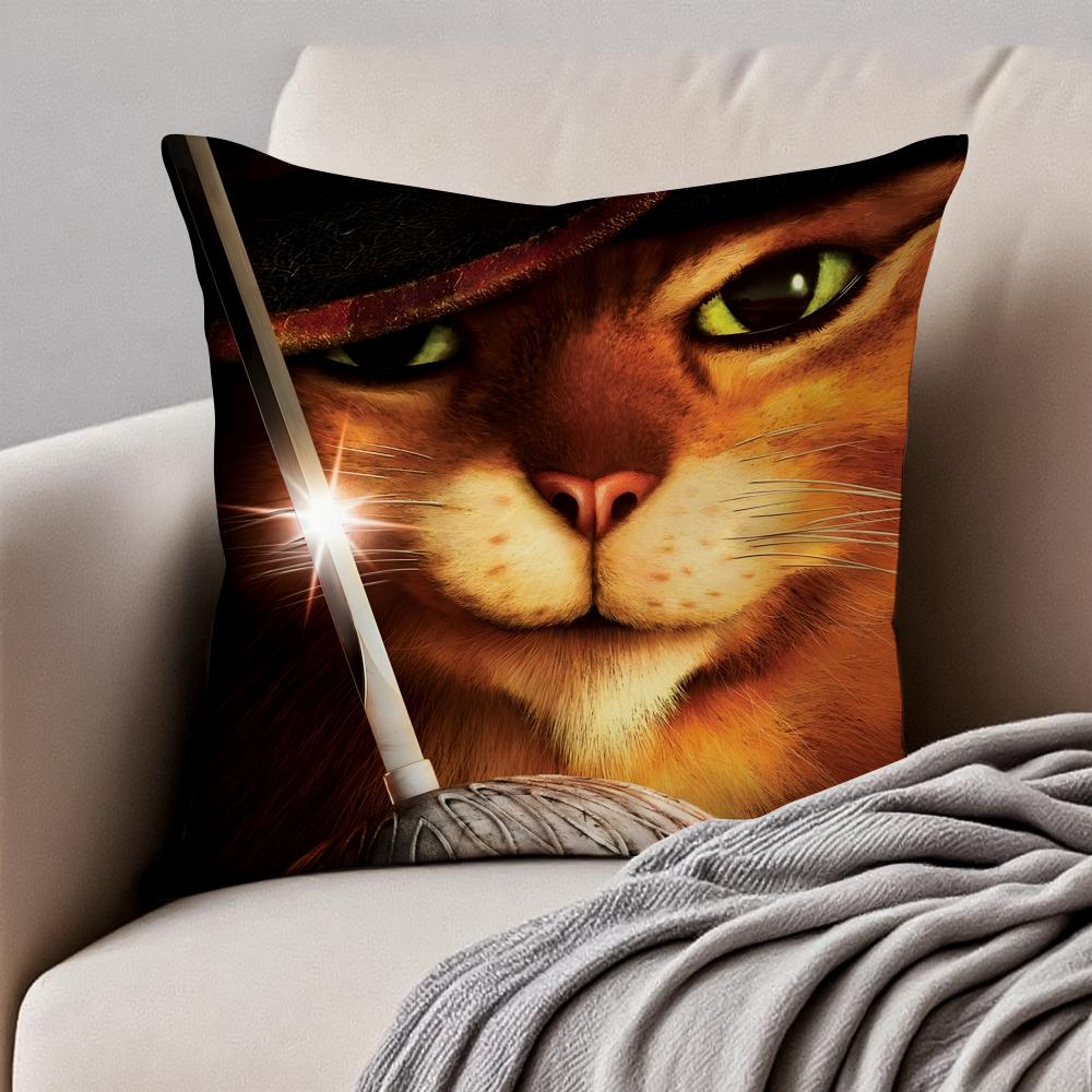 Interesting Funny PPuss In Boots Cushion Cover Pillowcase Antidustmite Invisible Zipper Short Plush Sofa Cushion