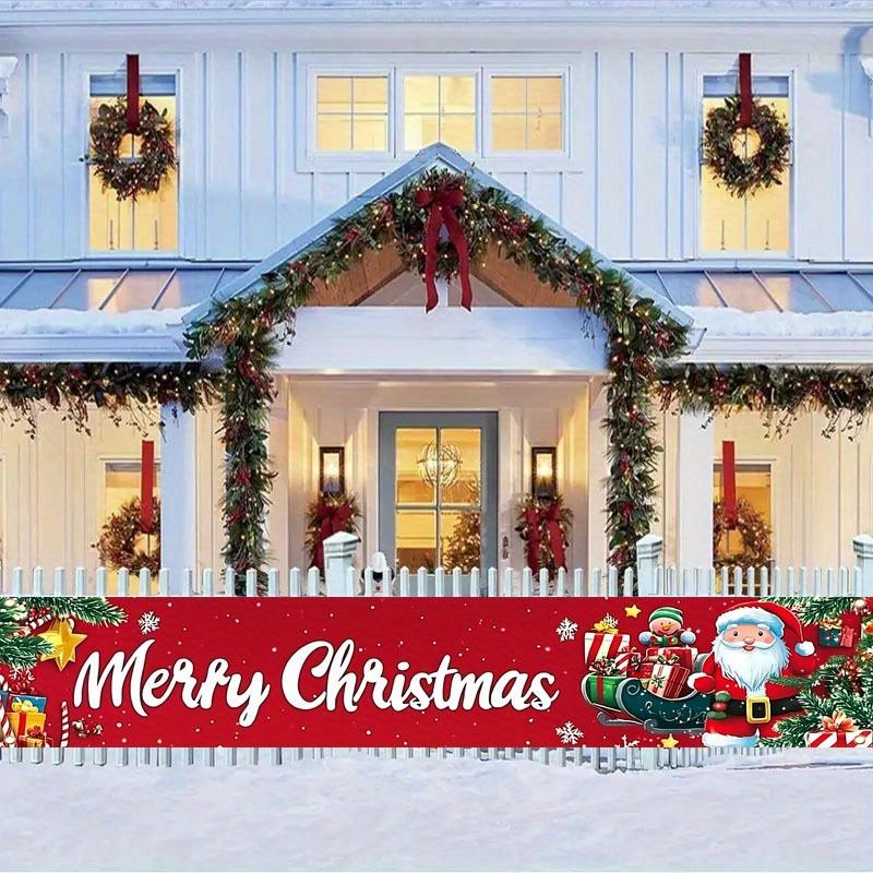 Festive Lawn Yard Merry Christmas Banner, Outdoor Holiday Welcome Porch Fence Decor