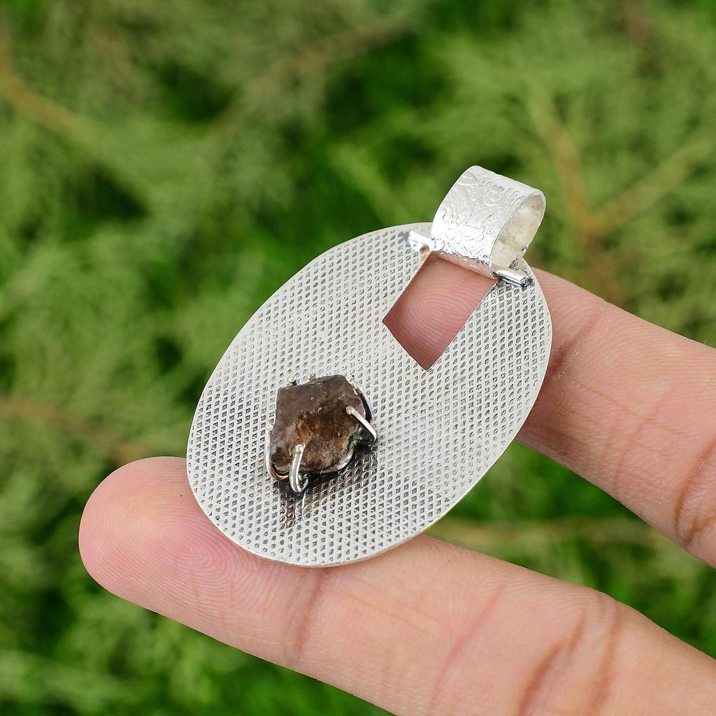 Daughters Day Sale Sterling Silver Smoky Quartz Rough Stone Wife Pendant Jewelry