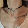Y2K Black Pu Leather Heart Cross Choker Necklaces for Women Girls Punk Crystal Hollow Love Pendant Necklaces Party Jewelry Gifts