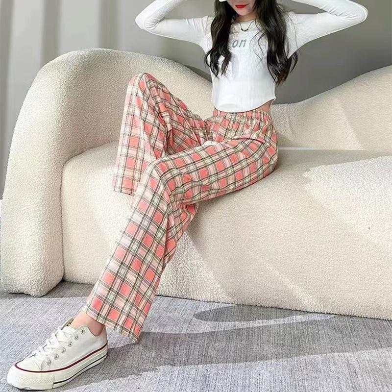 2024 Trendy Korean Plaid Wide-Leg Pants for Women - Slimming, Versatile, and Stylish for Spring/Summer