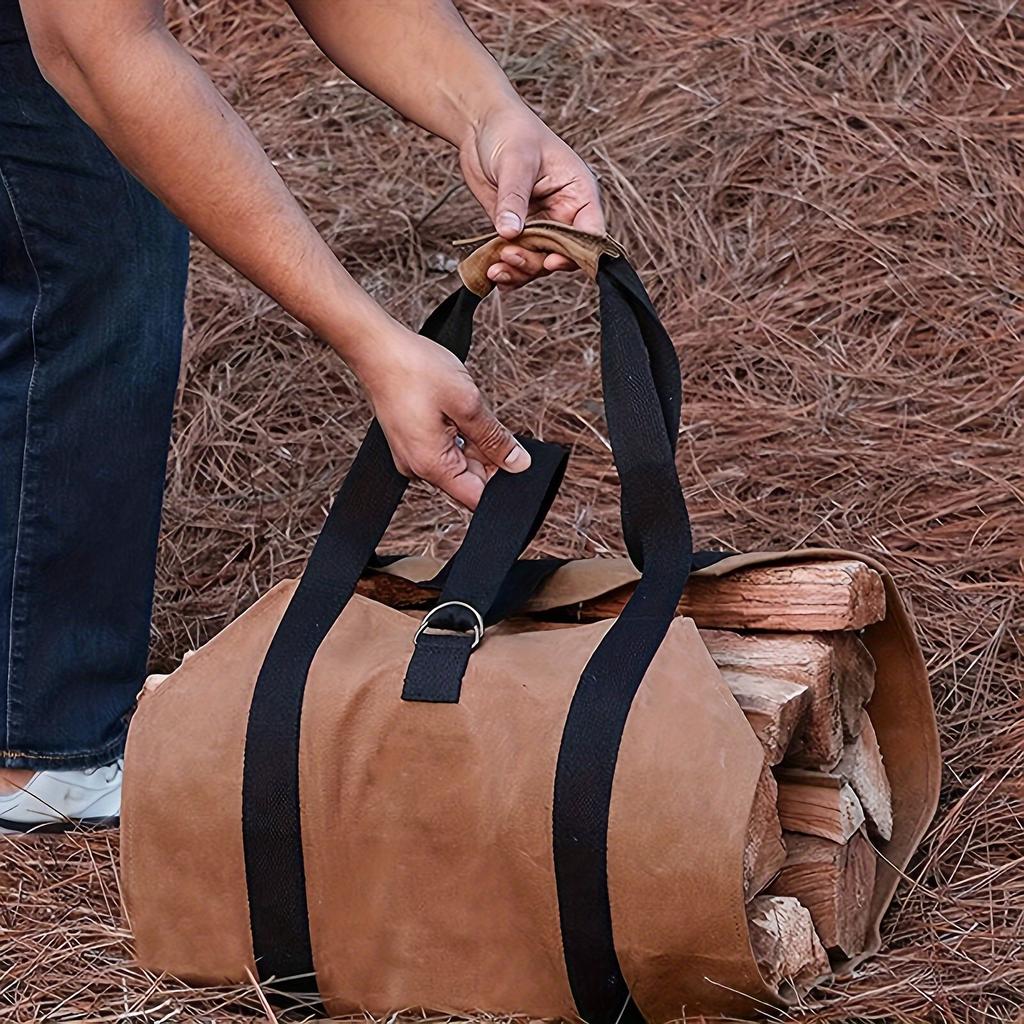1pc Large Capacity Portable Wood Storage Bag, Oxford Fabric Firewood Bag for Outdoor Camping Hiking BBQ, Durable PVC Material