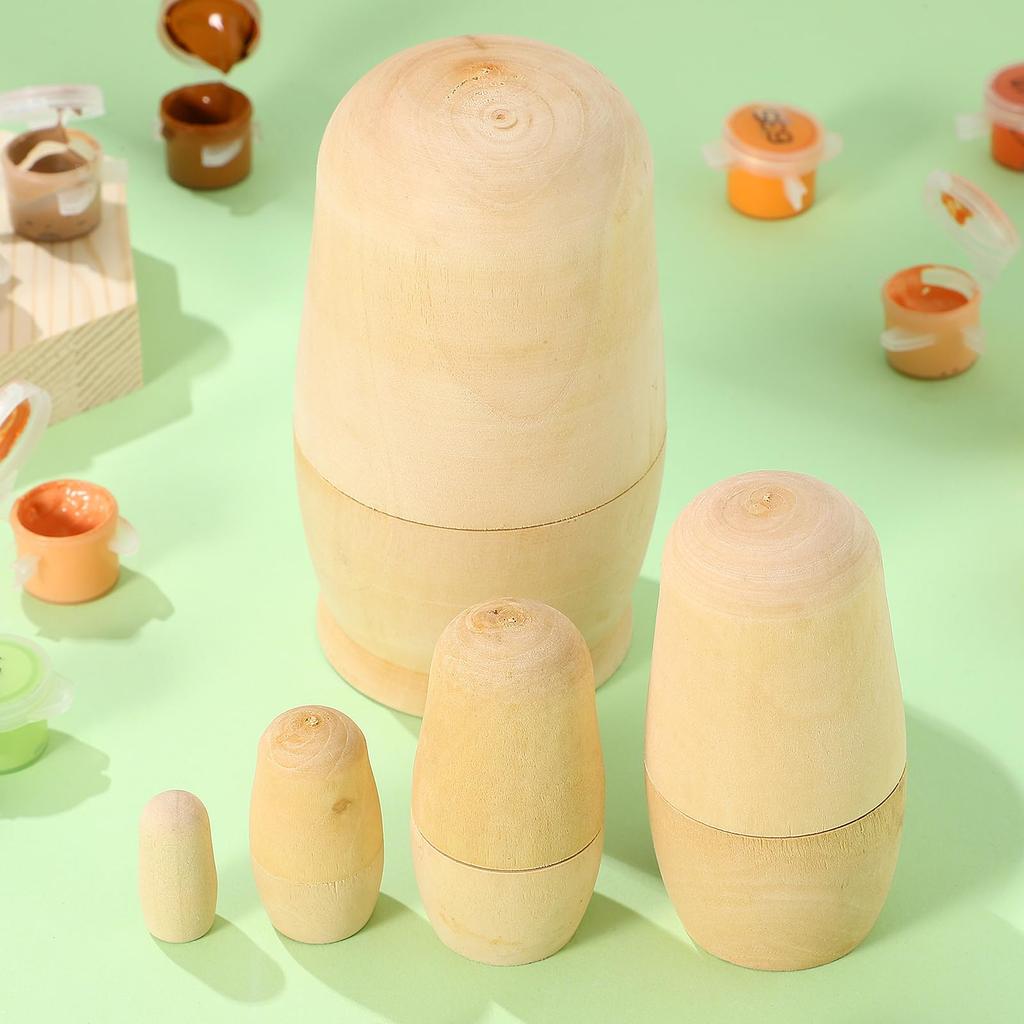 Iplusmile Matrjoschka-Puppen aus Holz, 5er-Set, Unbemaltes weißes Holz, Ineinander steckbar, Heimdekoration, Ornament, Geschenk