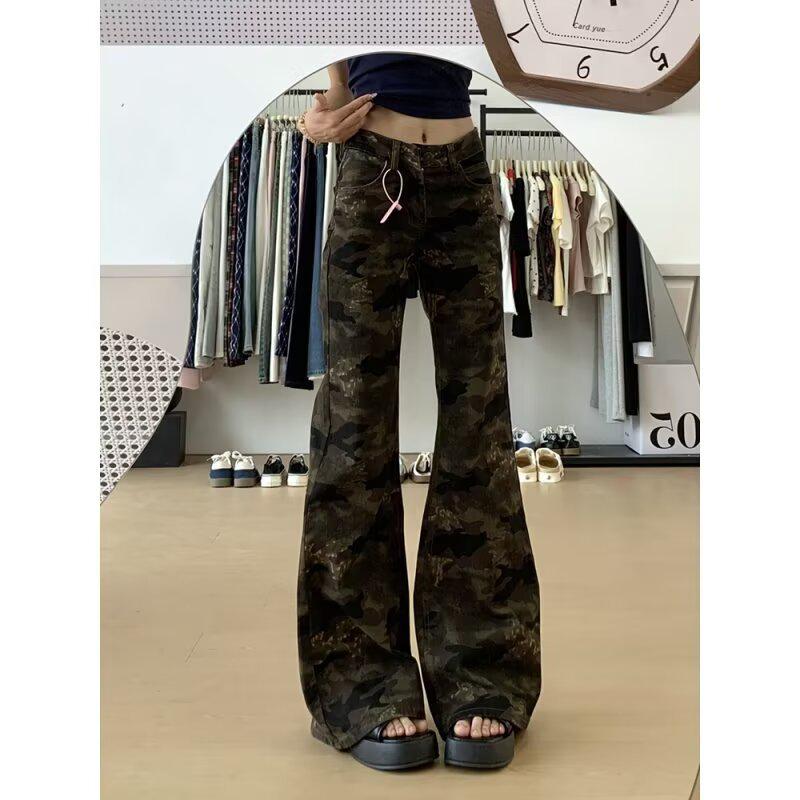 

175 Tall Plus Size Women s Camouflage Low Rise Micro-flare Wide Leg Jeans 3XL