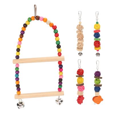 Bird Toy Set Colorful Toxic Free Decorative Parrot Swing Chewing Toys with Bells for Cockatiels Budgies 5pcs