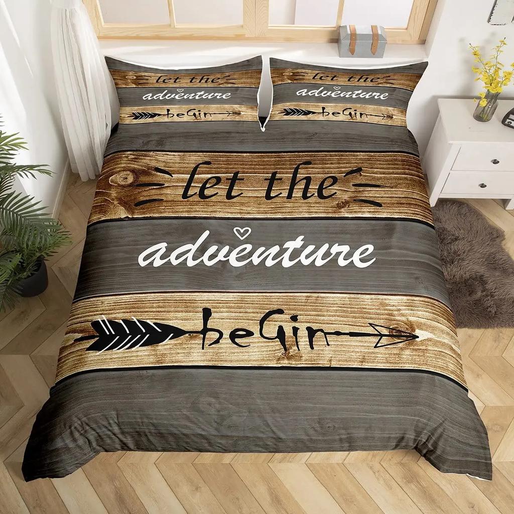 Rustic Wooden Barn Duvet Cover Set Wood Rustic Bedding Set Full King SizeFarm Farmhouse Comforter CoverPlank Wall Quilt Cover